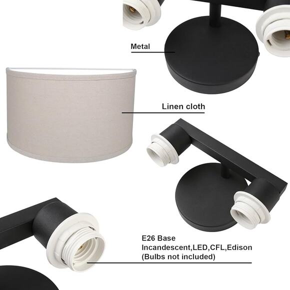 2-Light Linen Fabric Boho Hallway Wall Sconce - Picture 5 of 9